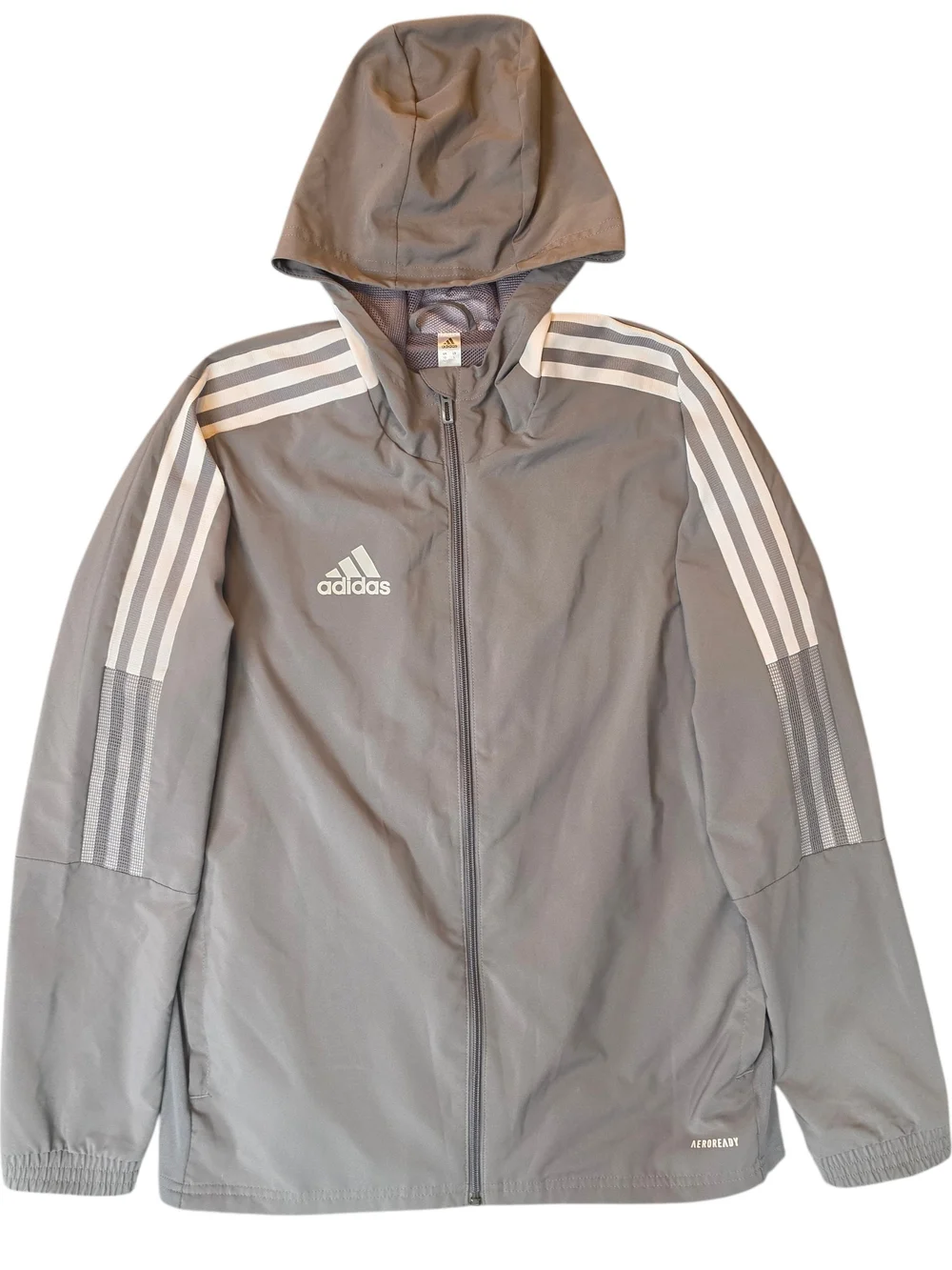 Adidas Tiro 21 Windbreaker Jacket Boys Gray Hooded Activewear Sporty Outdoor